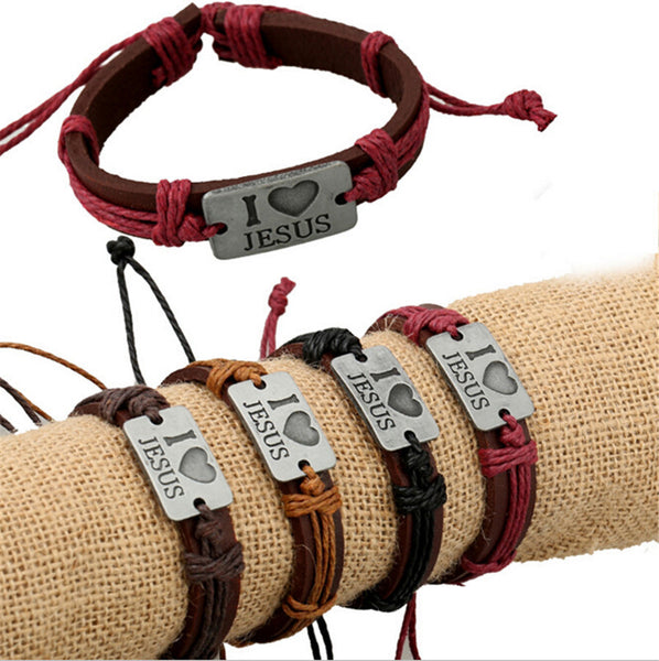 "I Love Jesus" Leacher Charm Bracelet For Men & Women